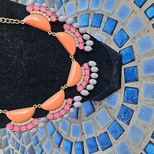 Bejeweled Statement Necklace. Peach Pink Gray AB Stones Necklace.